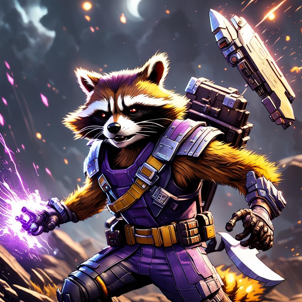 Rocket Raccoon in Battle Gear: Fantasy Art
