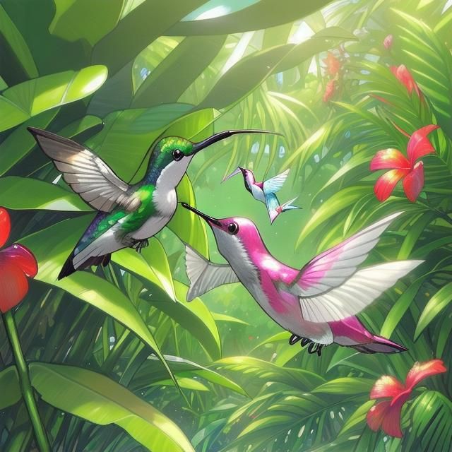 Hummingbird in a Tropical Garden