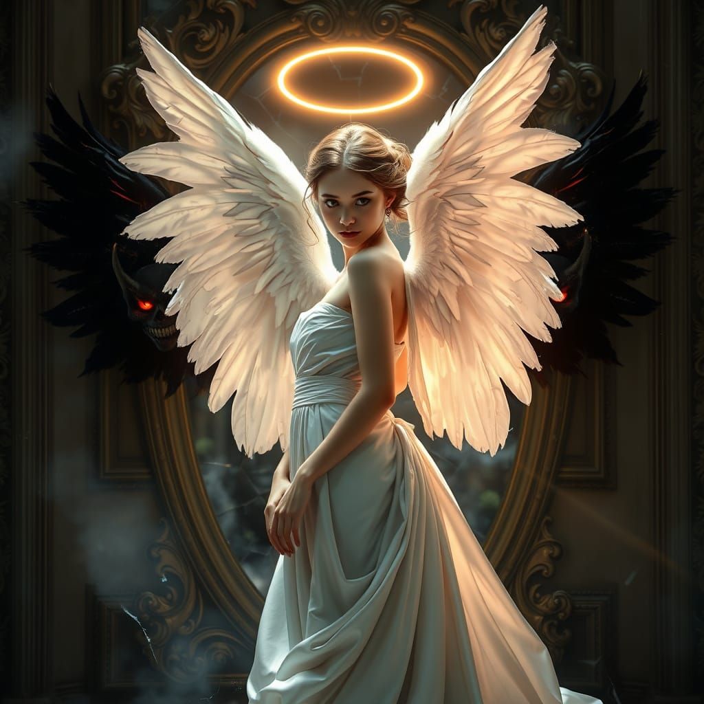 Angelic Woman Before Mirror in Fantasy Style