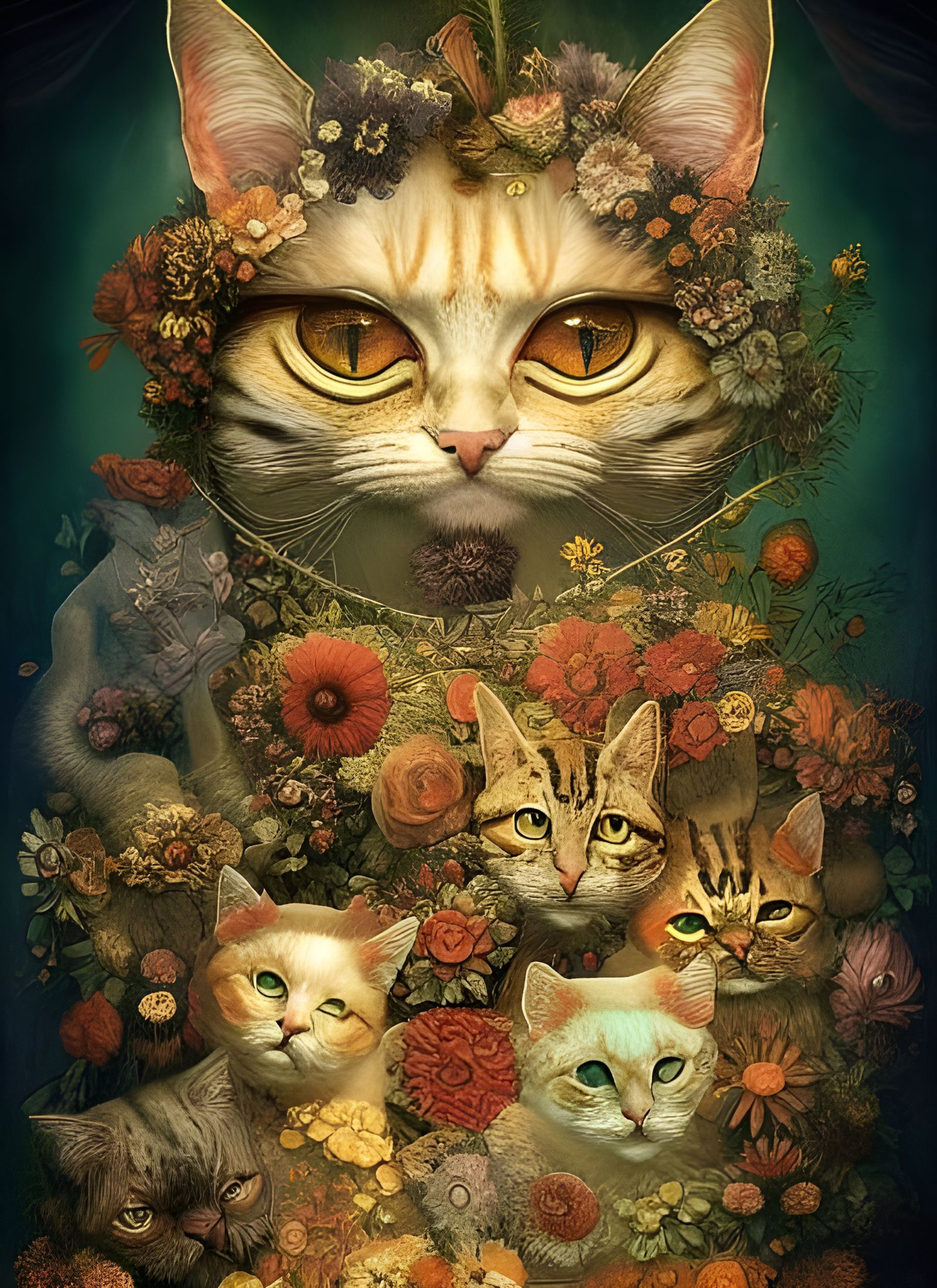 Ancient Cat God in Holographic Style