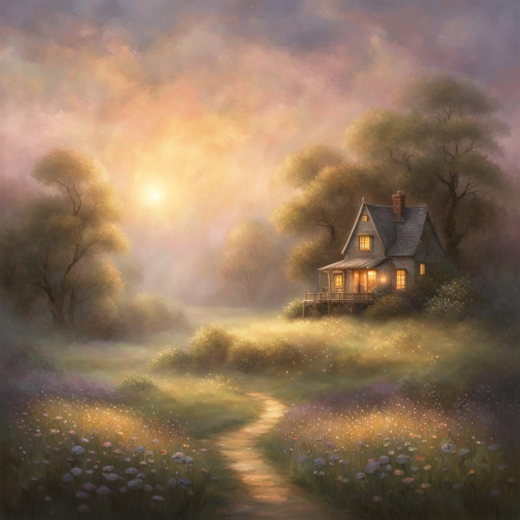 Serene Field of Dreams in Whimsical Style