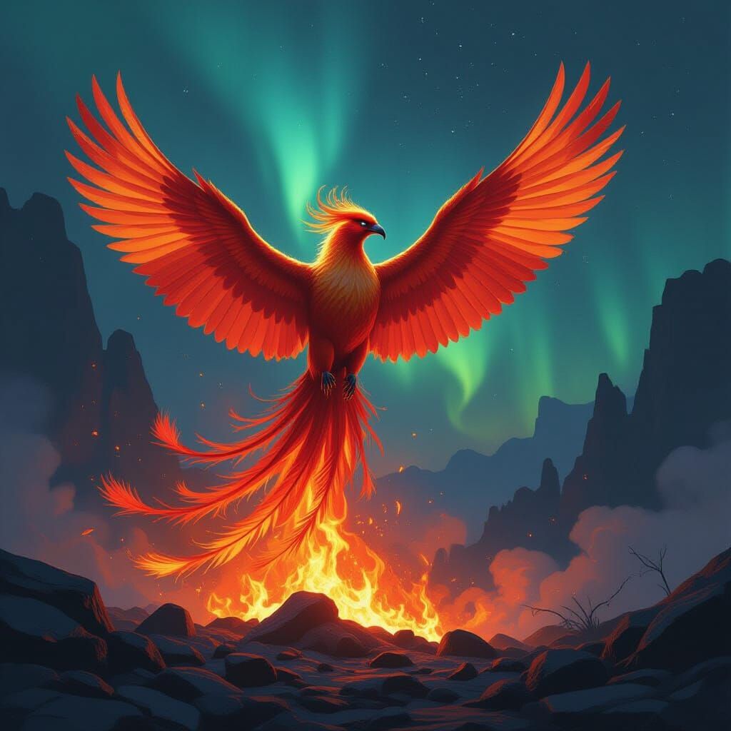 Majestic Phoenix Rising: A Blend of Artistic Visions