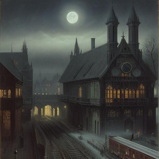 Gloomy Train Station in Surrealist Style