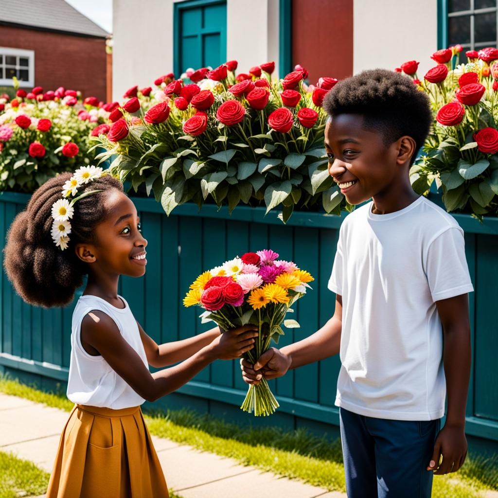 Girl Giving Flowers to Boy: Heartwarming Moment