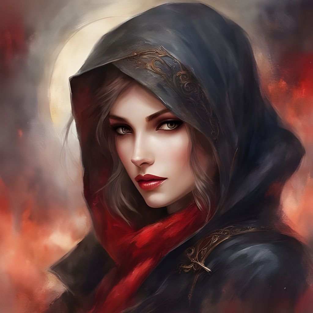 Gothic Mistress Portrait in Watercolor Style