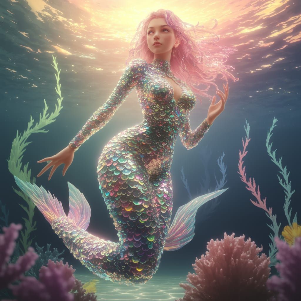 Shimmering Mermaid Goddess in Vibrant 3D Anime Style