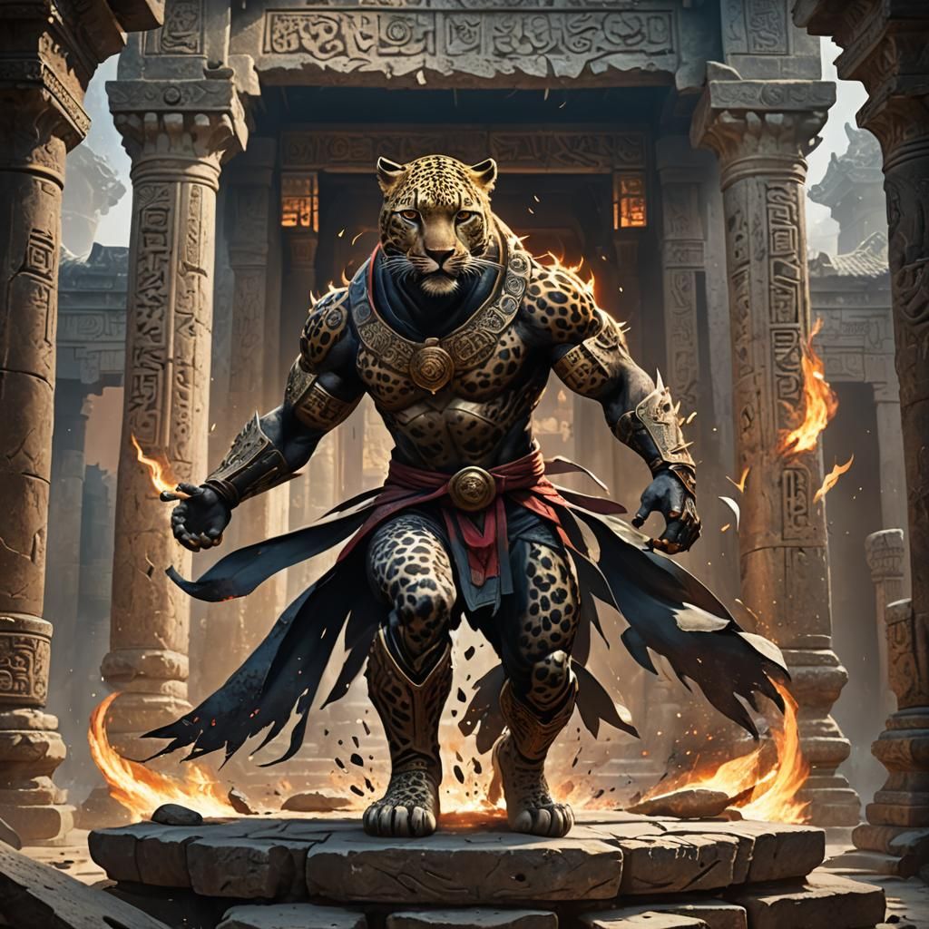 Leopard Martial Artist Hybrid in Dark Fantasy Style