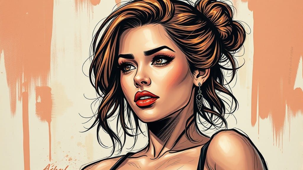 Ashley Graham Comic Book Sketch in Impressionist Style