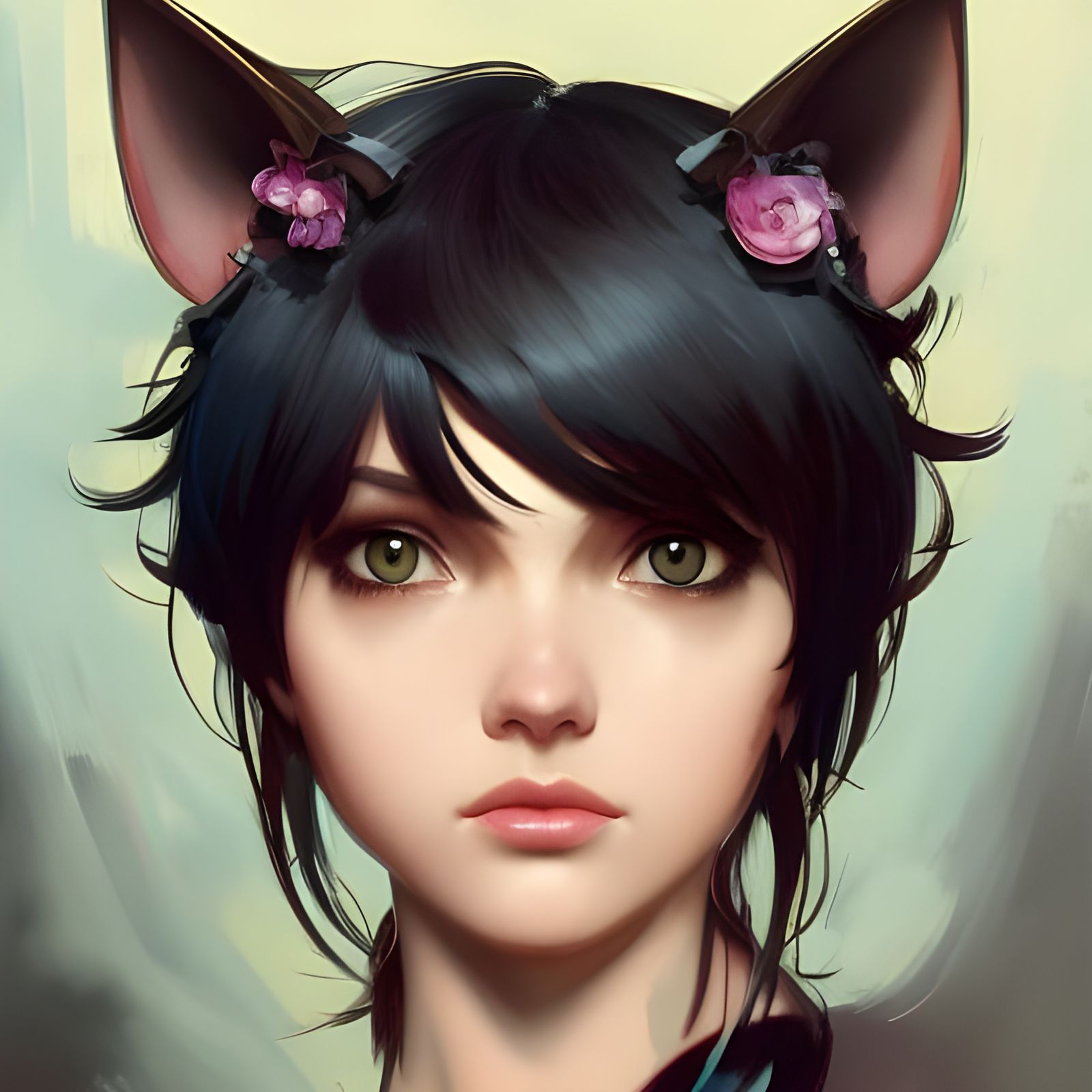 Anime Girl with Cat Ears Art Portrait