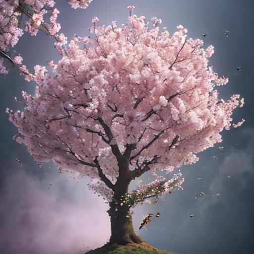 Bees Foraging on Apple Tree Blossoms, Hyperrealistic Photo