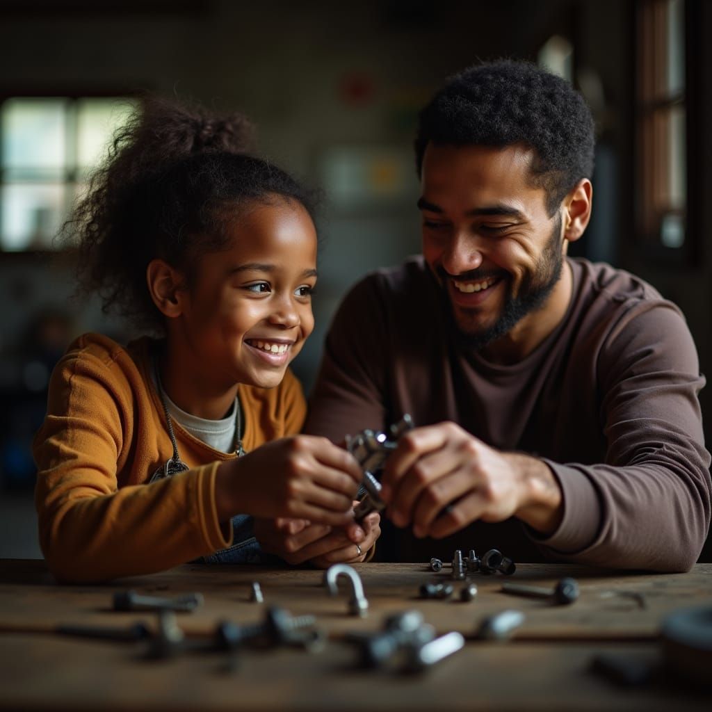 Father and Daughter Motorcycle Repair: Intimate Portrait