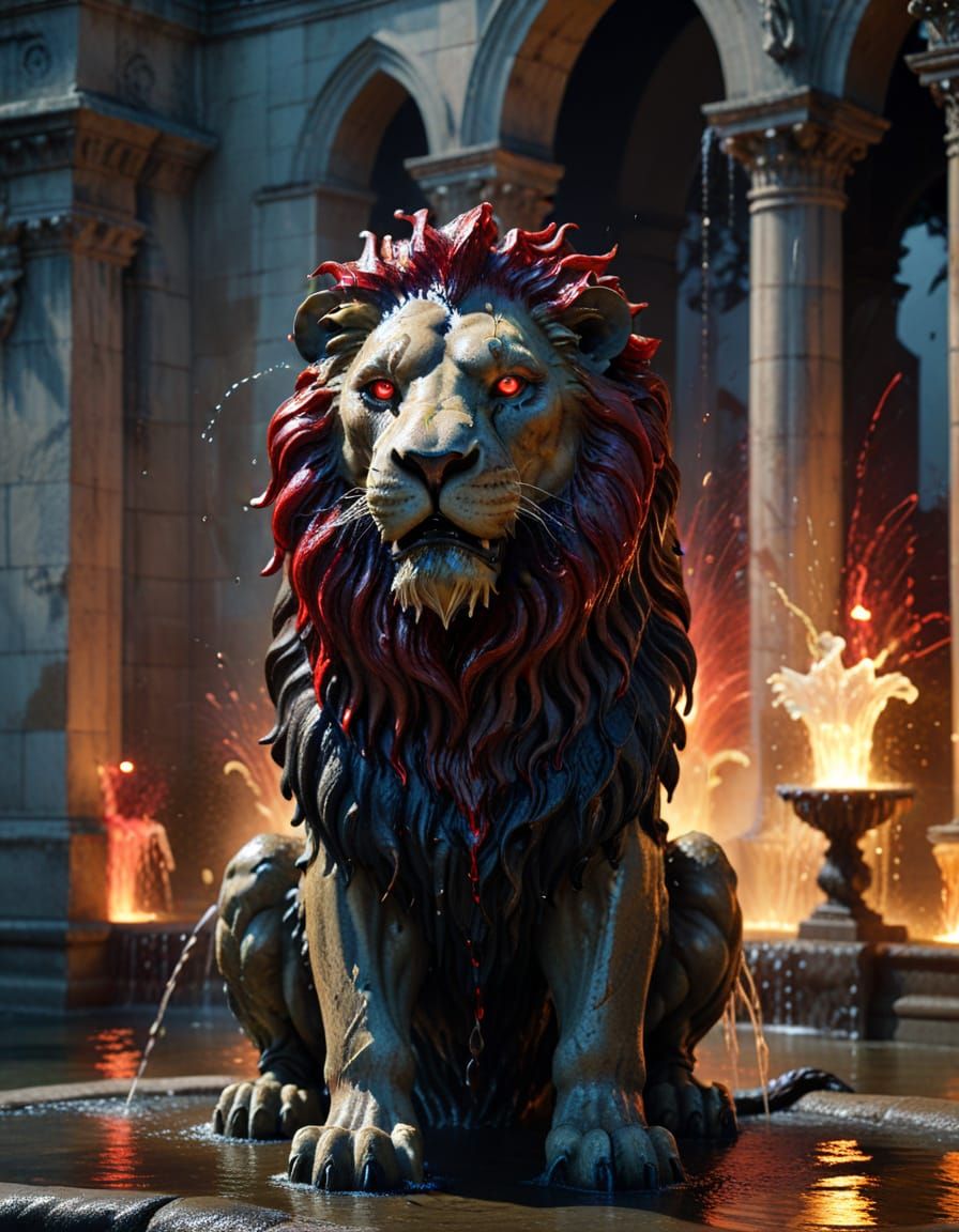 Soul-Eating Lion Before Fountains of Light
