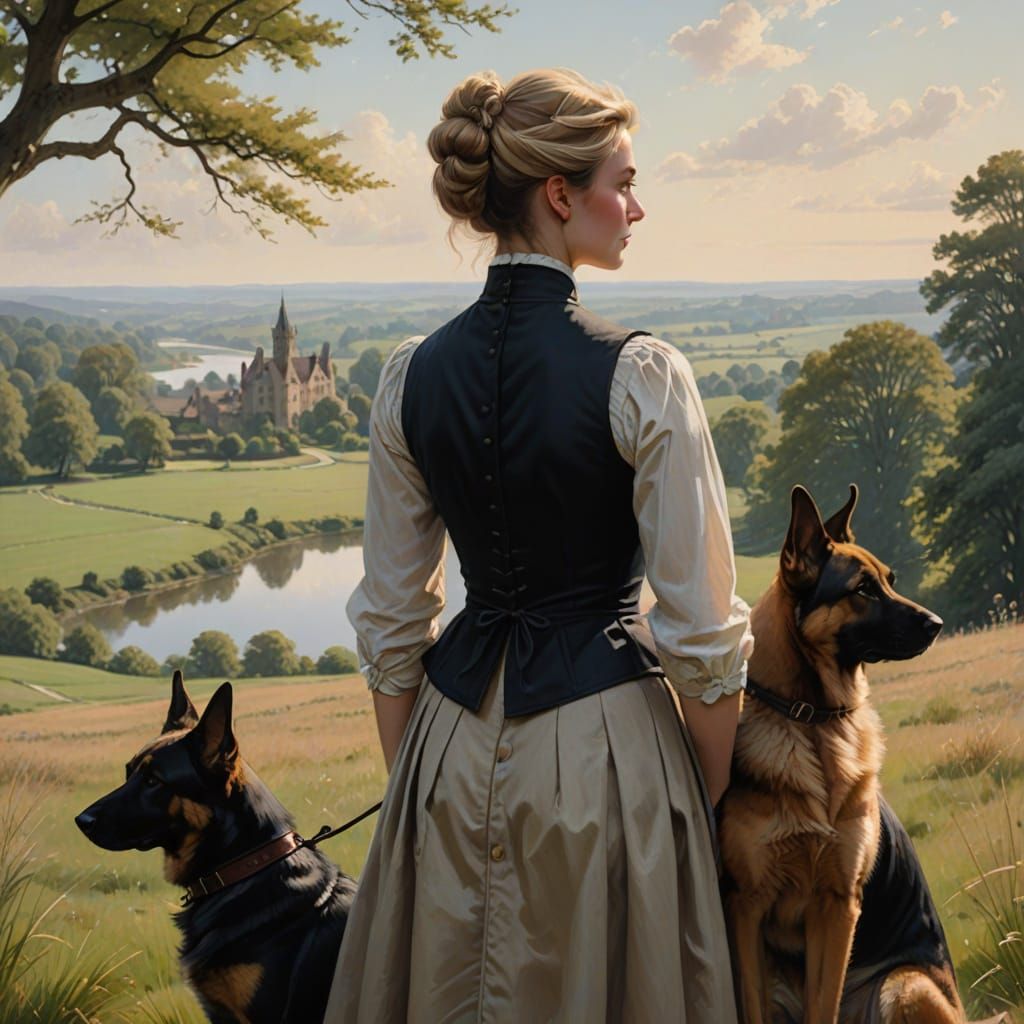 Elegant British Noblewoman Surveys Her Estate in English Cou...