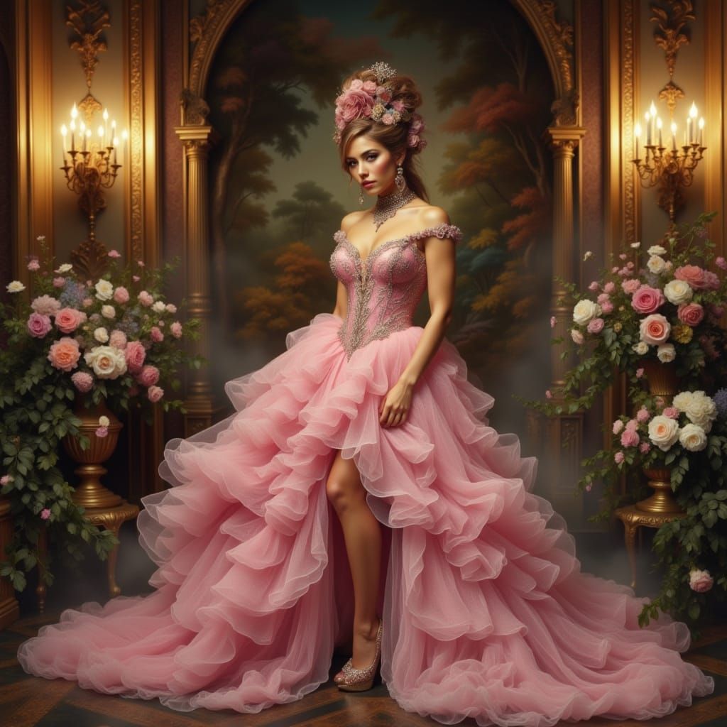 Californian Bodybuilder in Rococo Opulence, Hyperreal Style