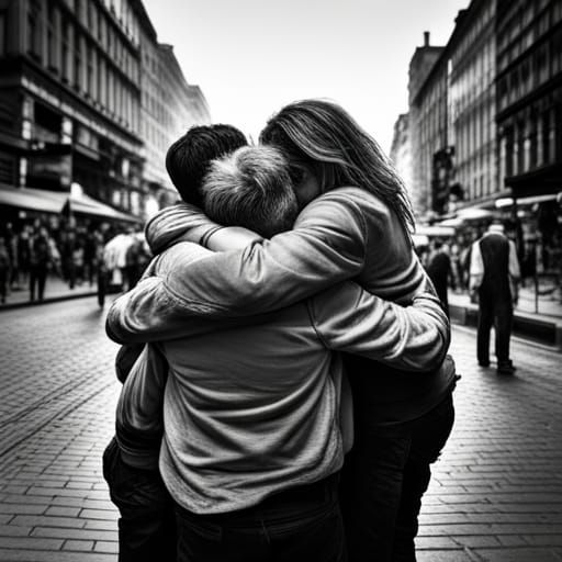 People in a Group Hug: Hyperrealistic Image