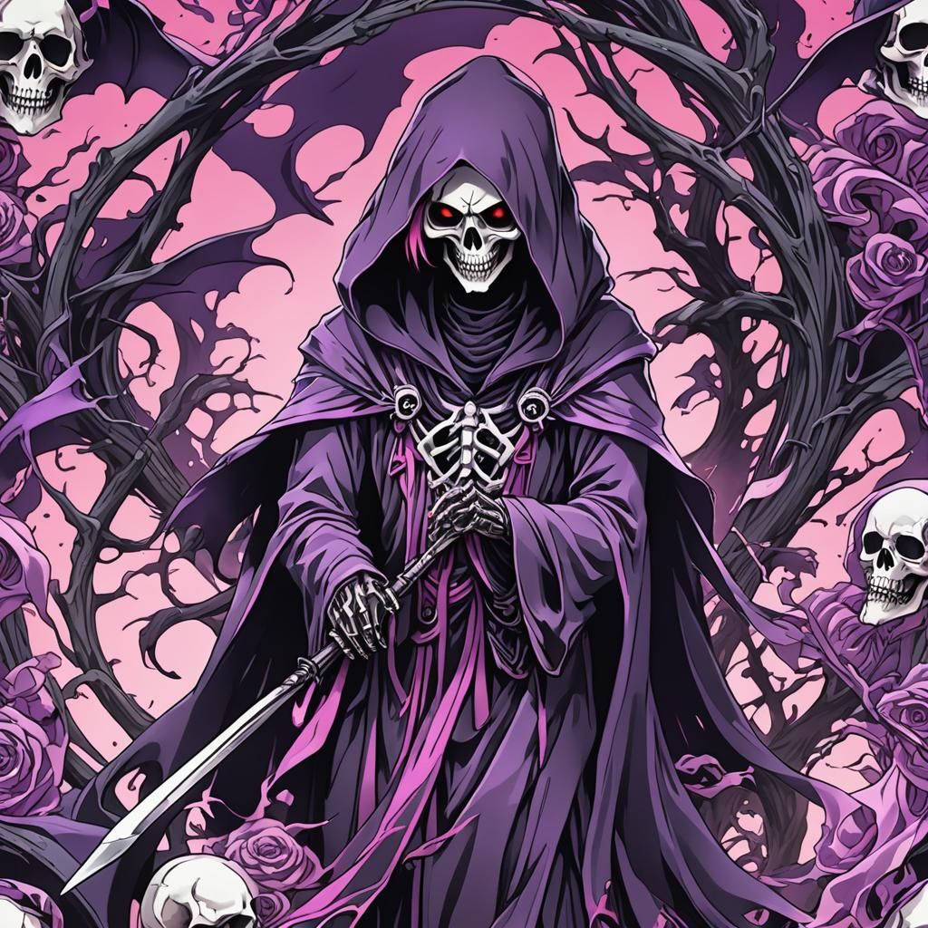 Anime Grim Reaper with Pink and Purple Hues