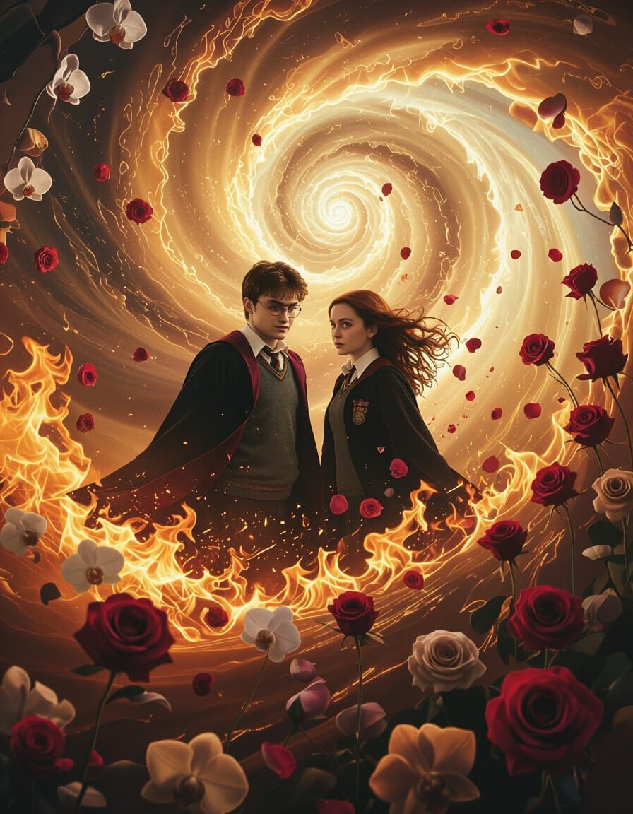 Harry Potter and Ginny Weasley in a Dali-esque Inferno