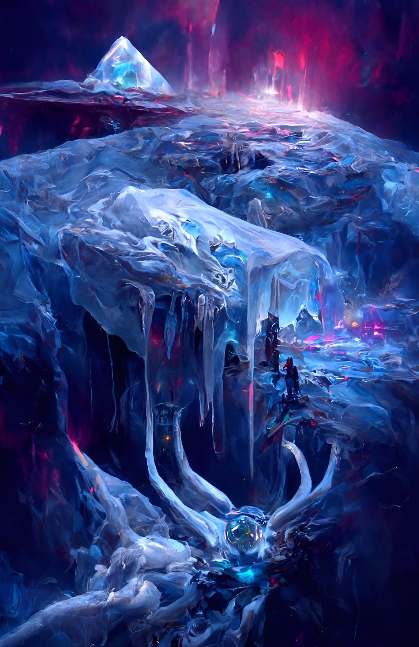 Astral Ice Labyrinth: Digital Illustration in Cosmic Style