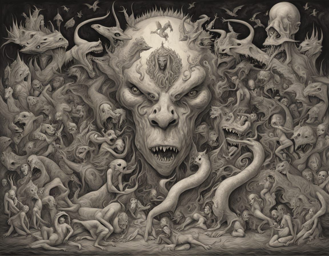 Surreal Chessboard of Grotesque Creatures in Bosch Style