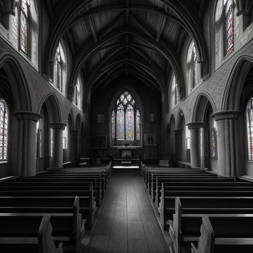 Medieval Church Interior in Romanesque Style