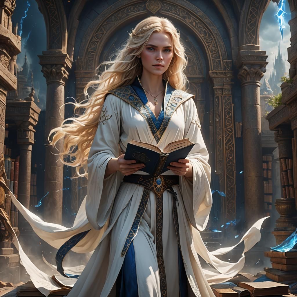 Epic Sorceress with Book, Fantasy Concept Art