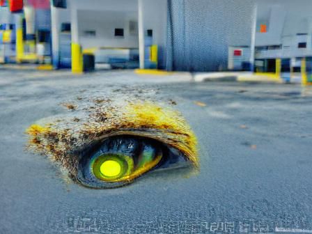 Yellow Eye Closeup in Parking Lot Concept Art