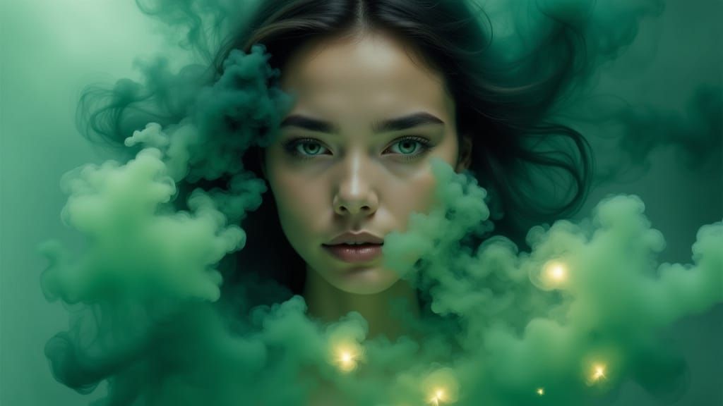 Woman in Ethereal Green Smoke Portrait