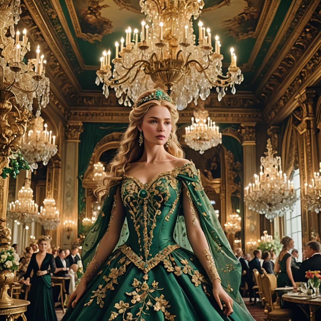 Elegant Woman Dancing in Rococo Ballroom