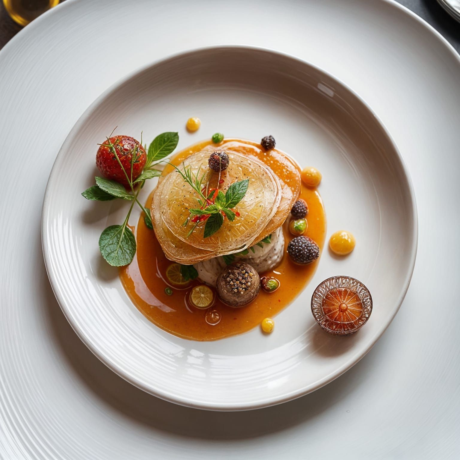 Elegant Haute Cuisine Plating with Artistic Detail