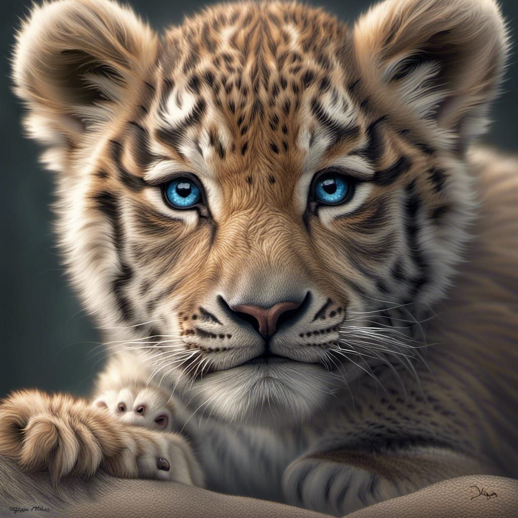 Hyperrealistic Portrait of a Siberian Tiger Cub