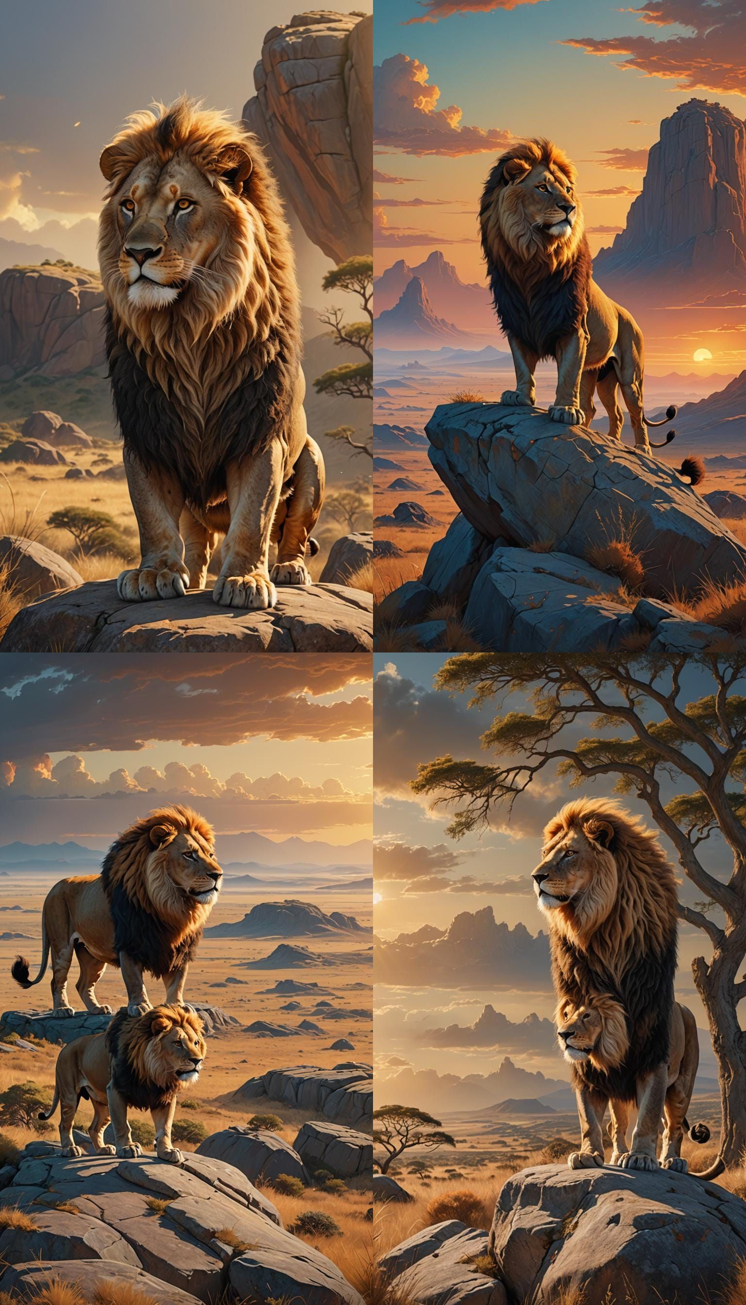 Lion Overlooking Savannah: Detailed Matte Painting