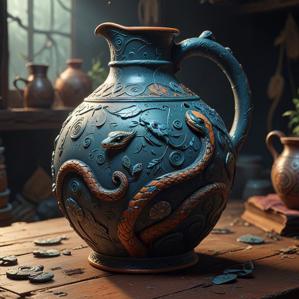 Ancient, Otherworldly Clay Vessel with Serpentine Form