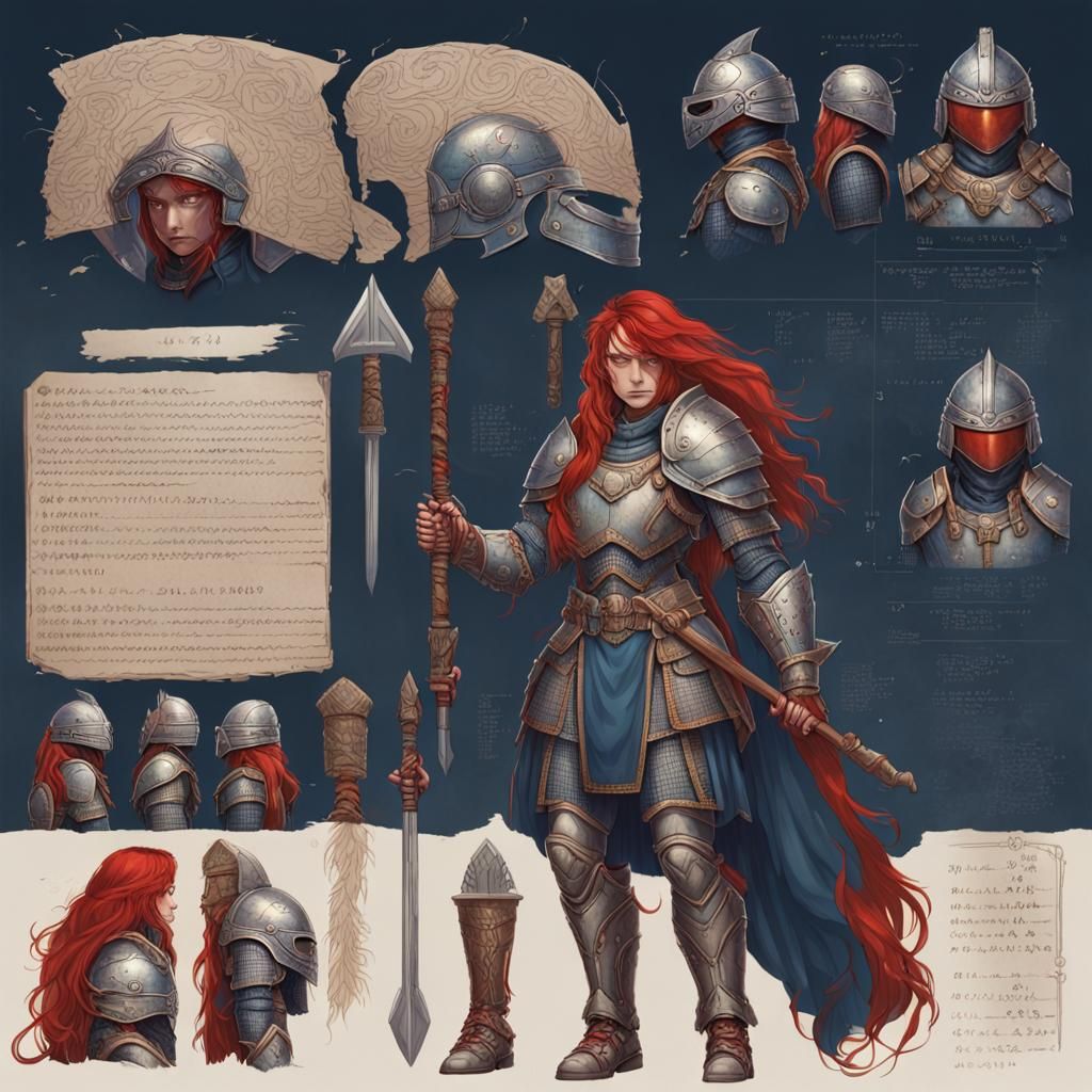 Armored Female Warrior Character Sheet in Digital Art