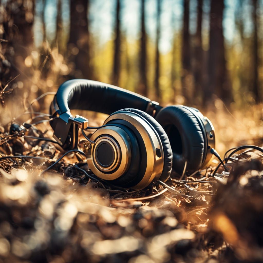 Steampunk Headphones Basking in Forest Sunlight