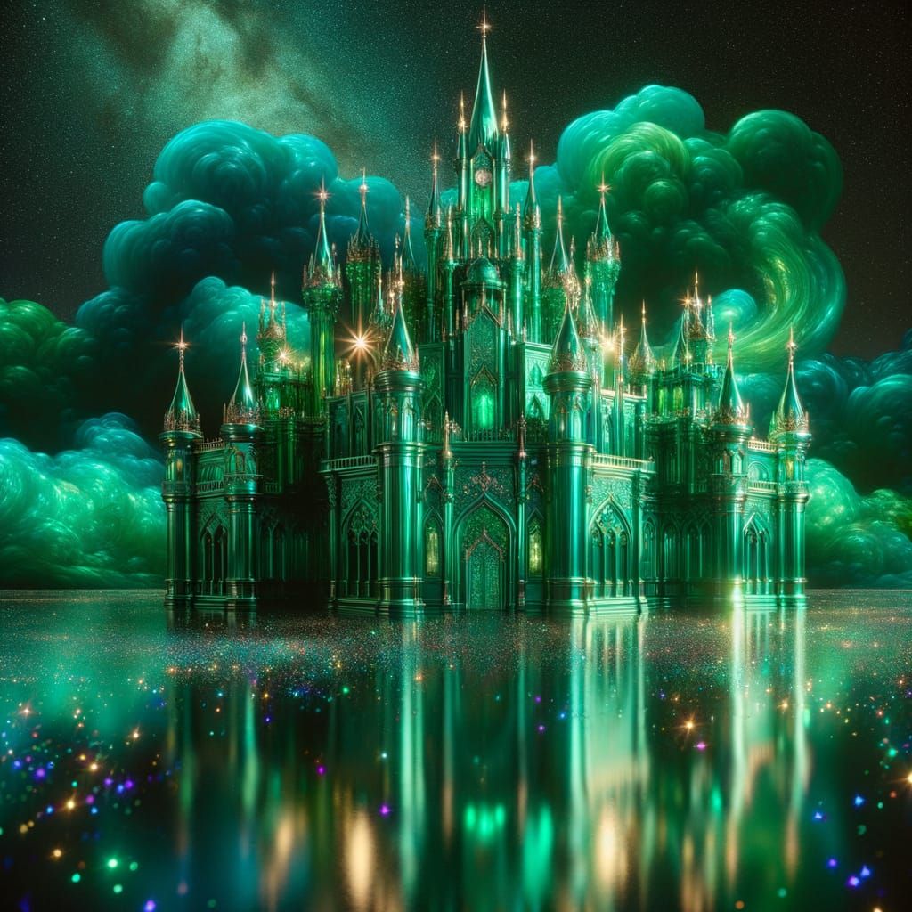 Shimmering Emerald Palace in a Fairy Tale Setting