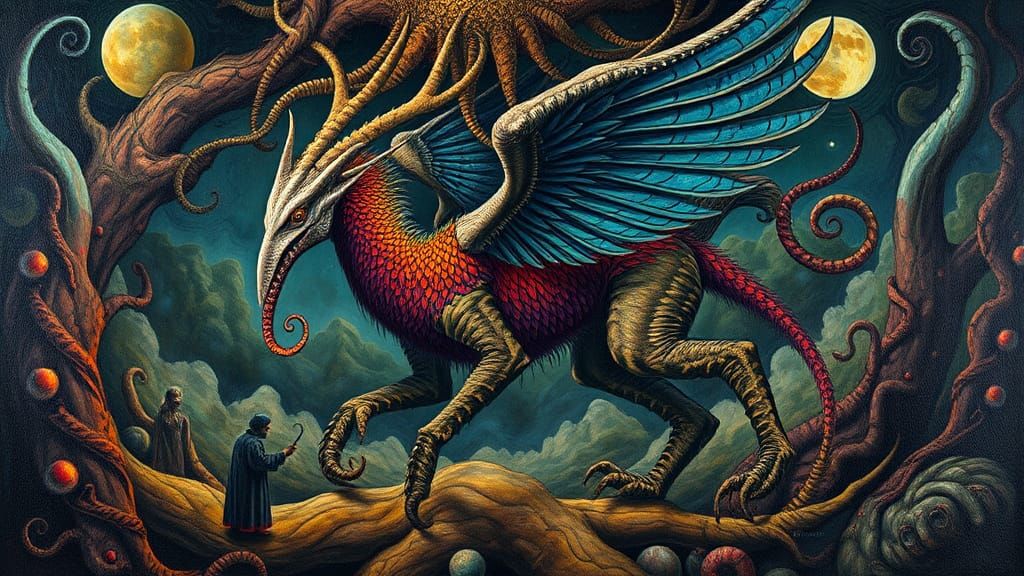 Psychedelic Ayahuasca Jabberwocky in a Mystical Realm