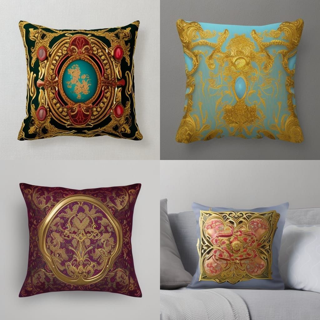Golden Jewel-Encrusted Apple on Velvet Pillow