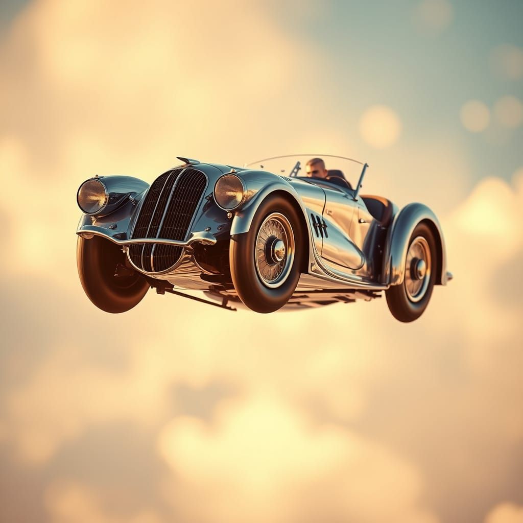 Flying Chitty Chitty Bang Bang Car in Vintage Style