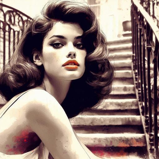 Beautiful French Woman in Paris, Splash Art Style