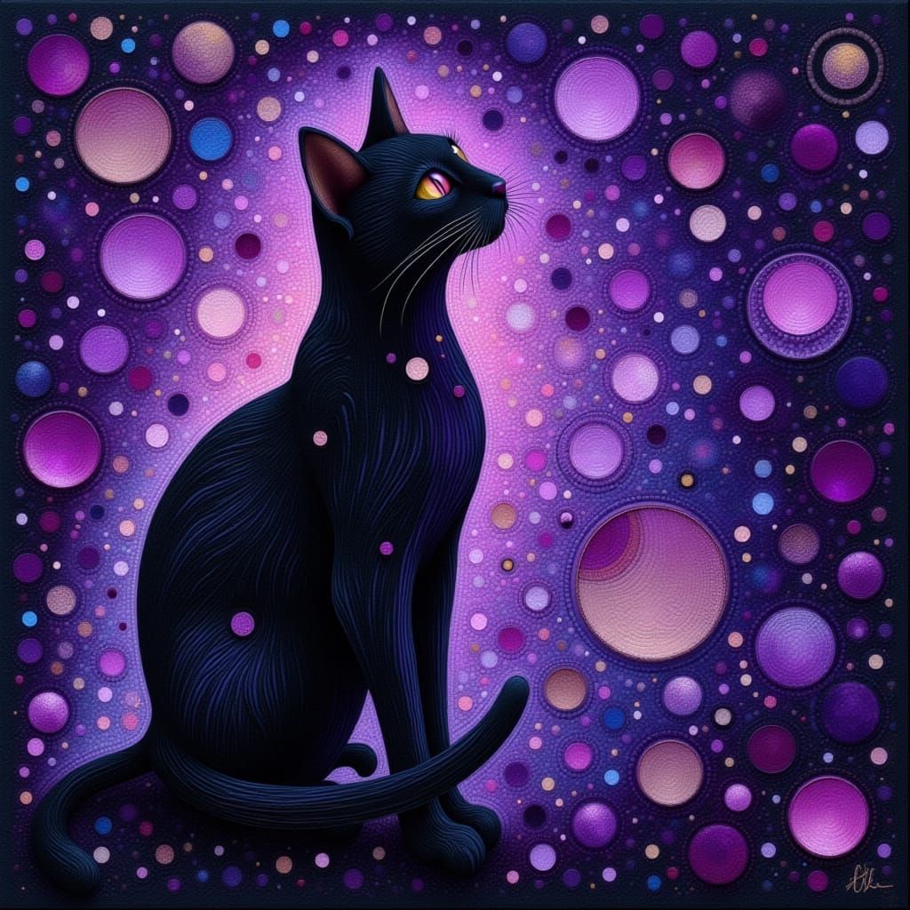 Amethyst Cat Goddess in Expressionist Oil Painting