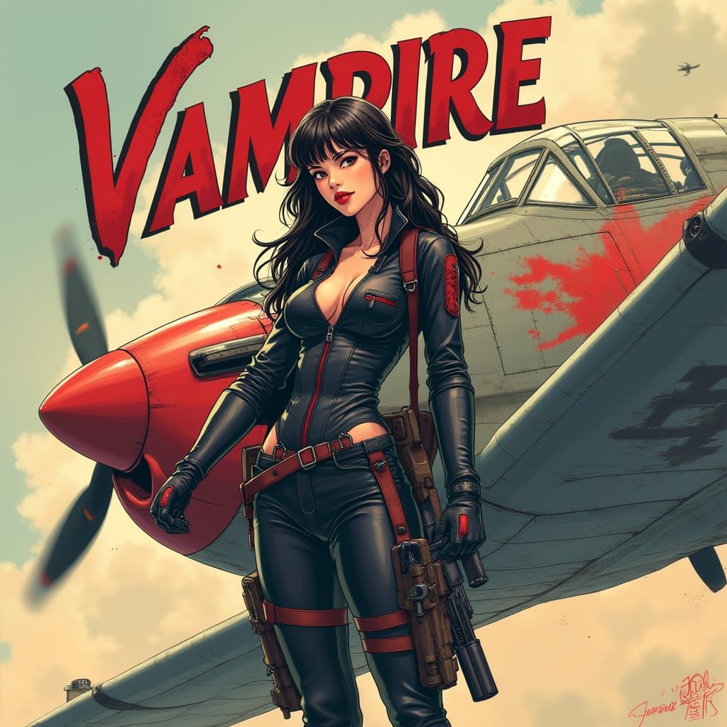 Vampire Pin-Up Girl Plane Nose Art in Anime Style