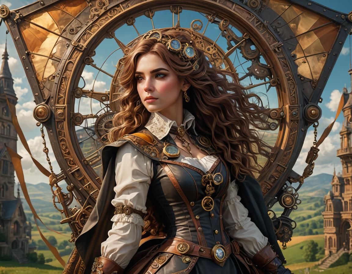 Steampunk Kite Over Countryside in Hyperrealistic Detail