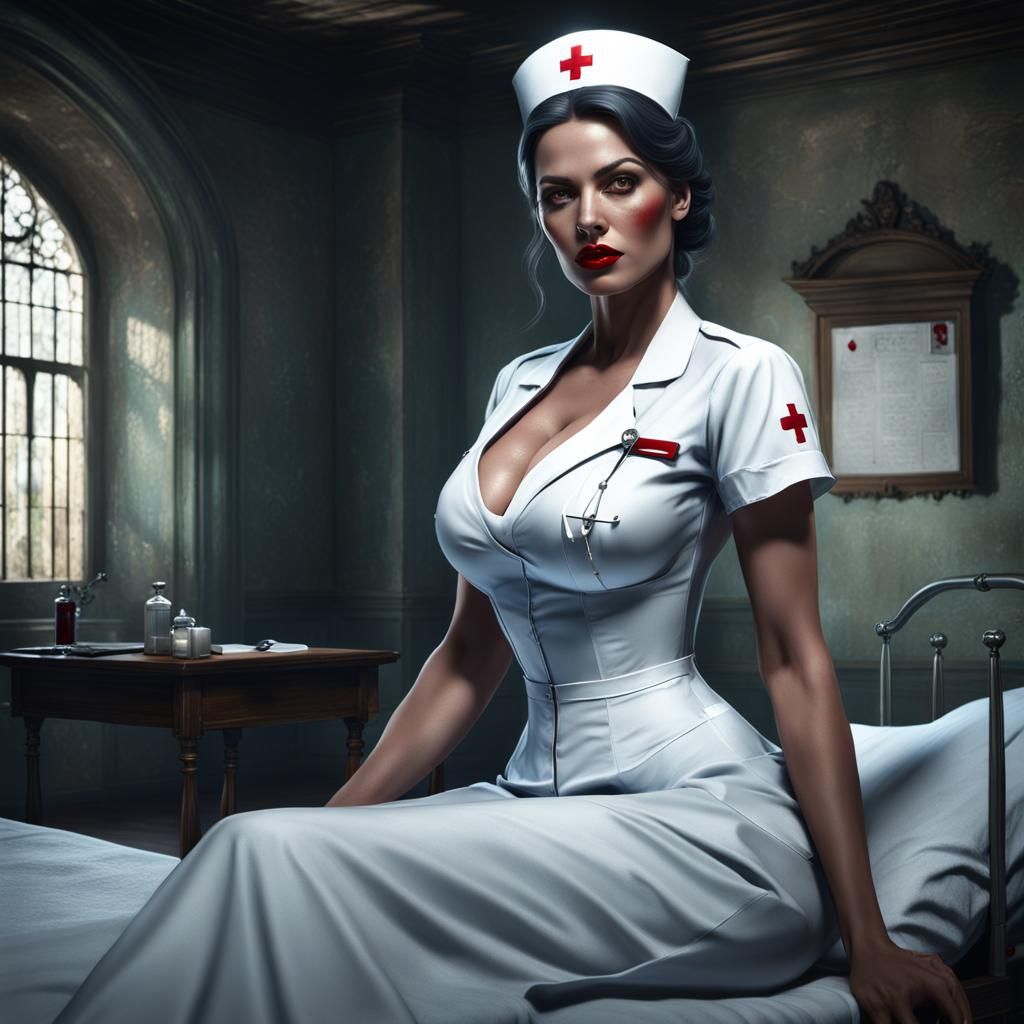 Nurse with Sedative in Asylum, Detailed Digital Art