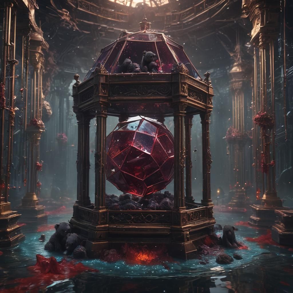Dodecahedron Blood Crystal with Demonic Water Bears