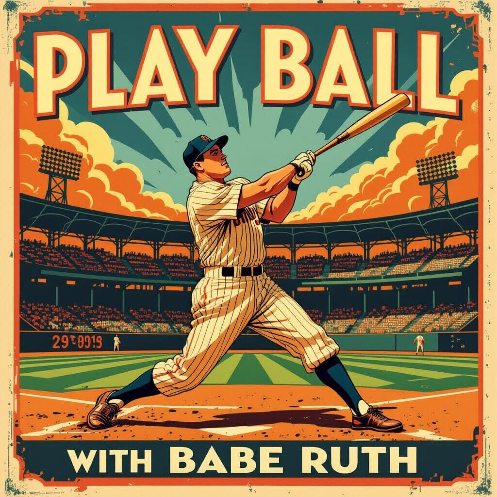 Vintage 1920s Baseball Poster: Babe Ruth "Play Ball"