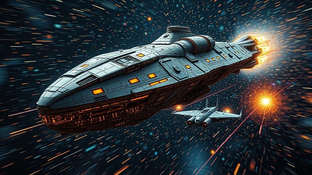 Epic Space Battle in Impasto Pointillism Style 8K Resolution