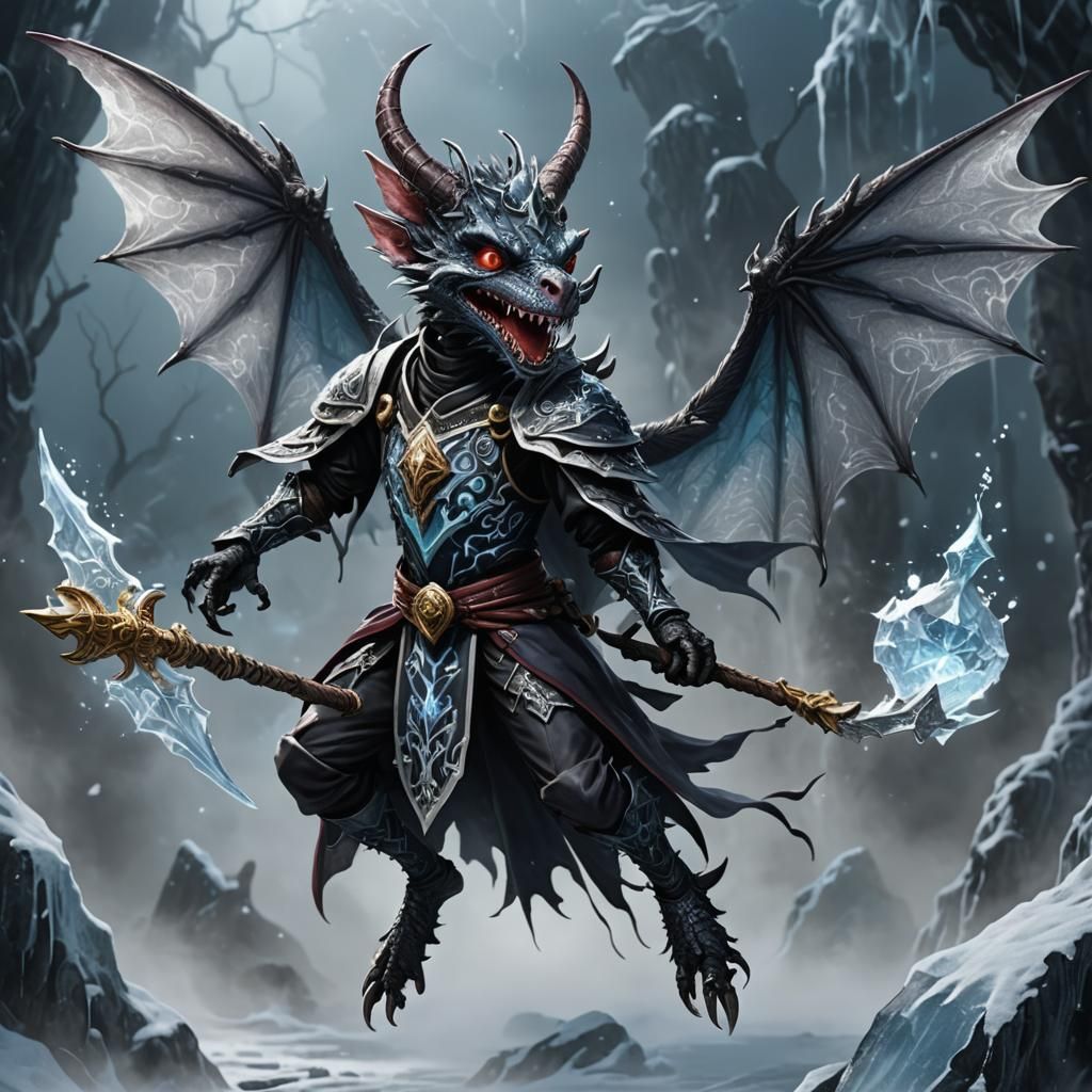 Winged Kobold with Ice Staff in Anime Style
