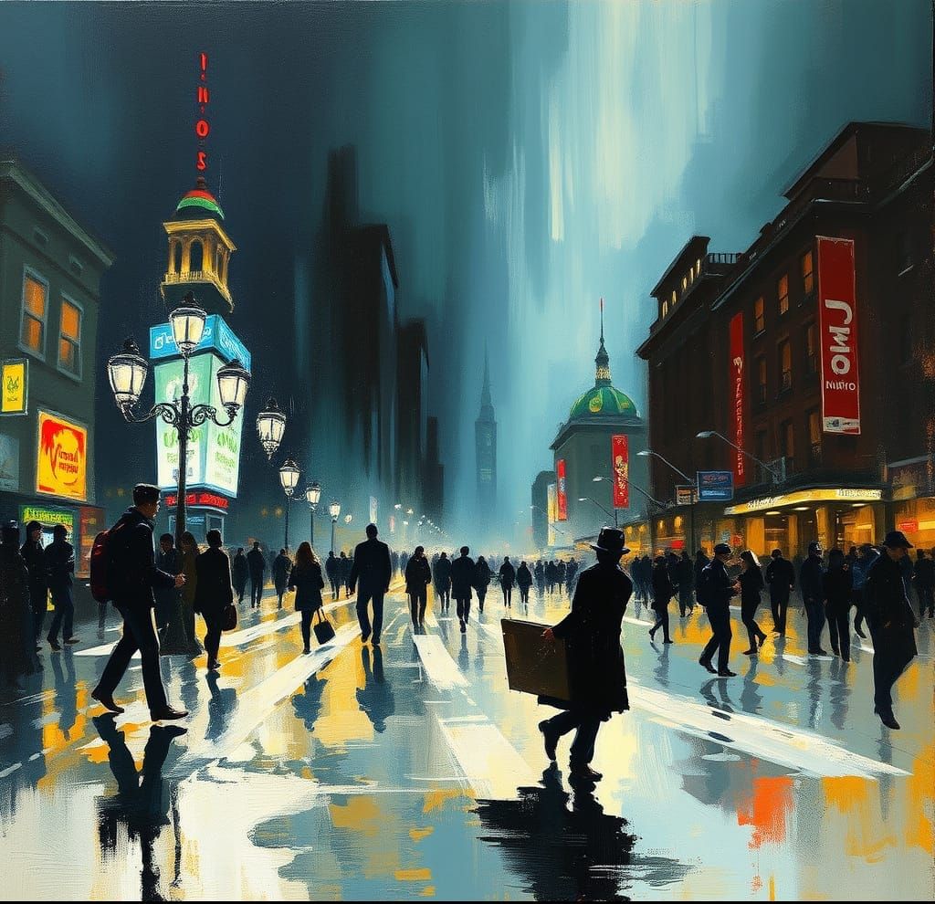 Abstract Blue Danube Waltz in Mixed Media Style