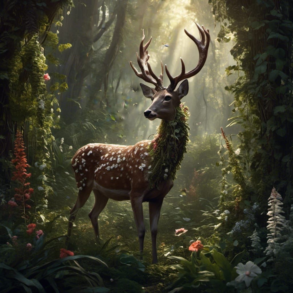 Sunlit Deer in Forest Glade