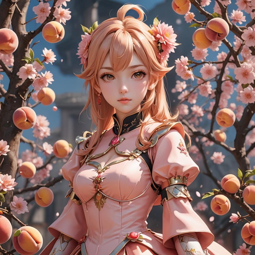 Peach Themed Anime Girl in 3D Art Style